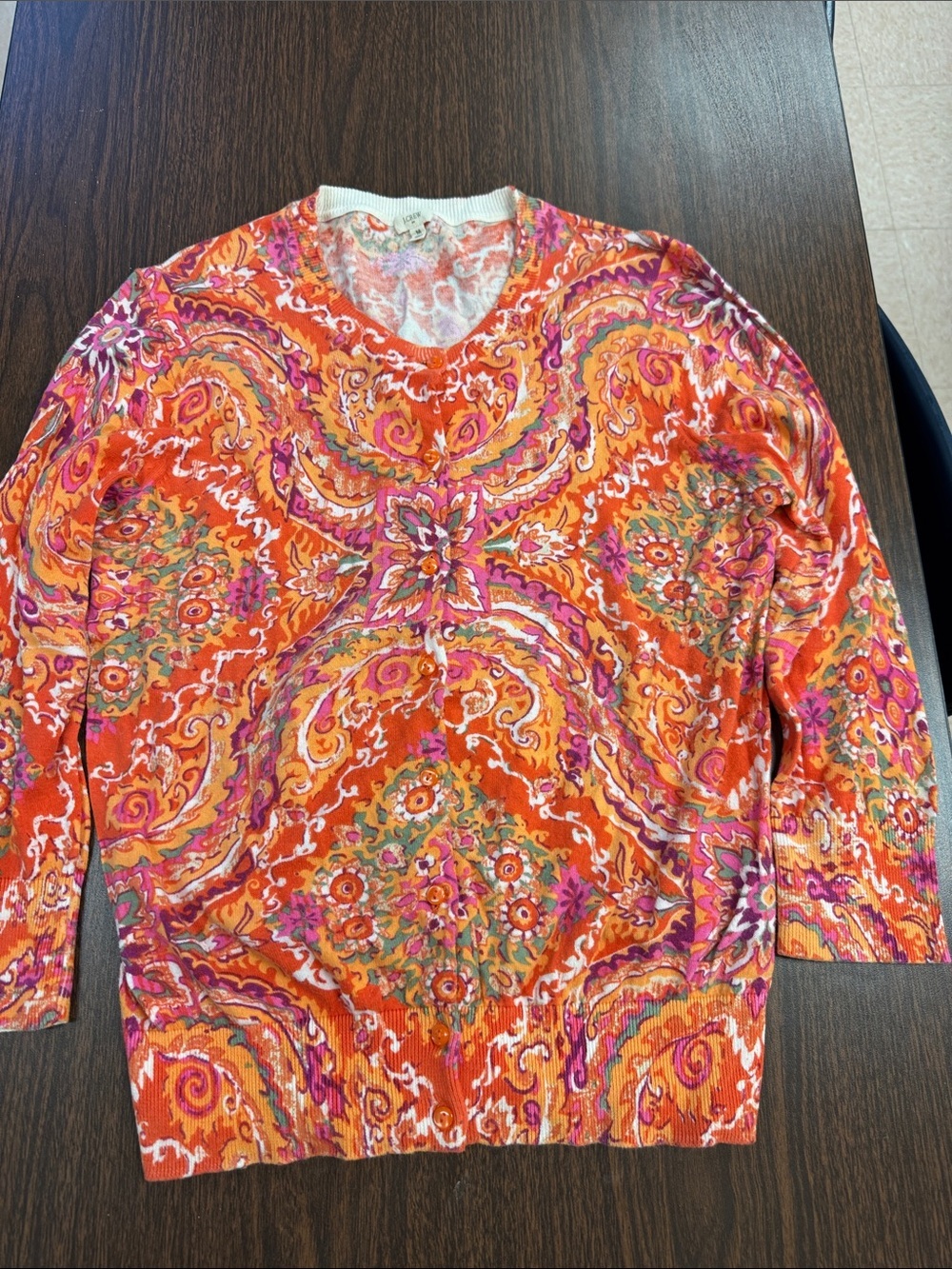 J. Crew Orange Paisley-Print Cardigan with Pink Accents
